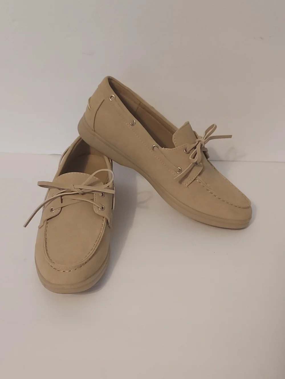 JustFab Faux Suede Boat Shoe Beige Tan Cream Size 7